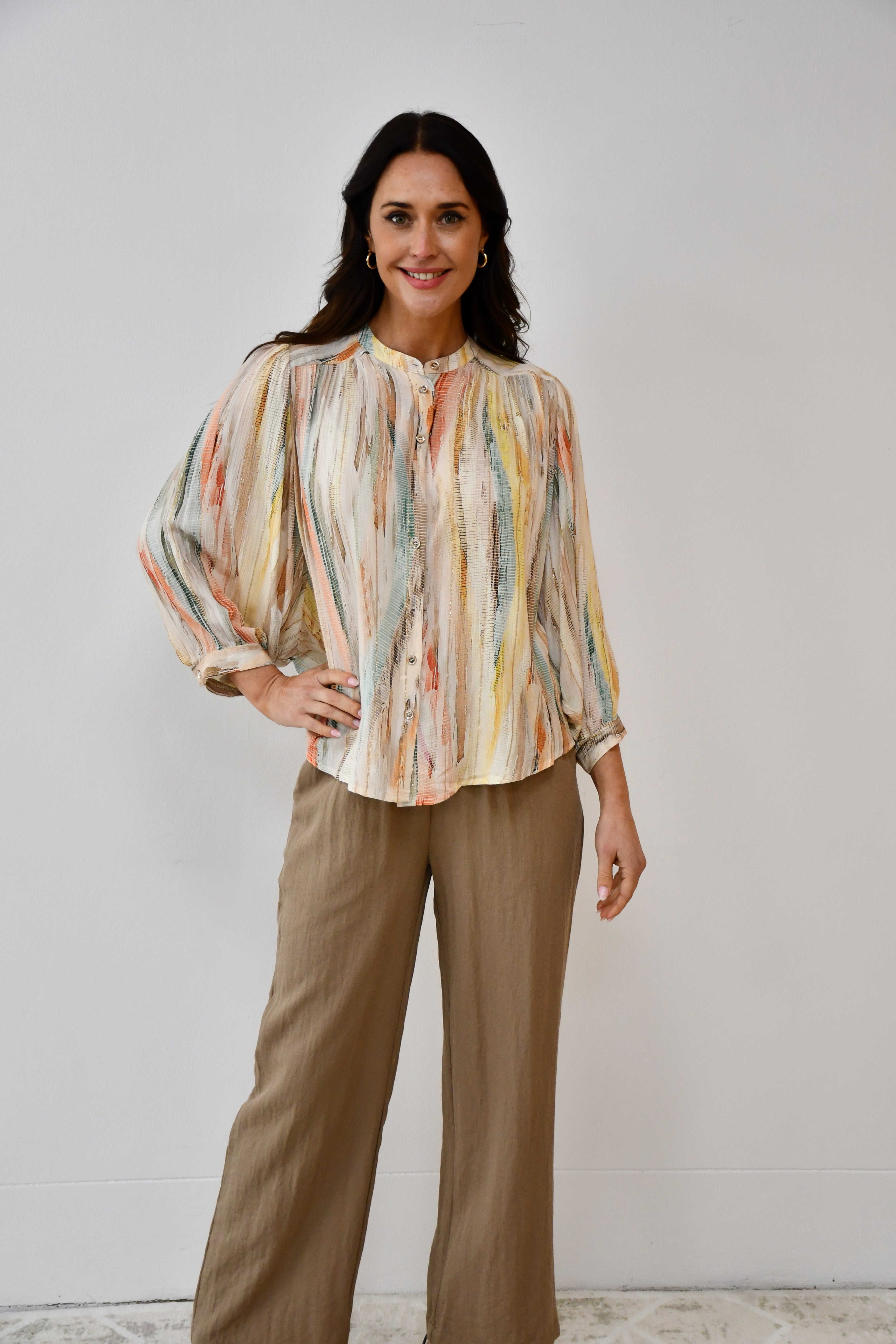 Multicolour Stripe Button Blouse
