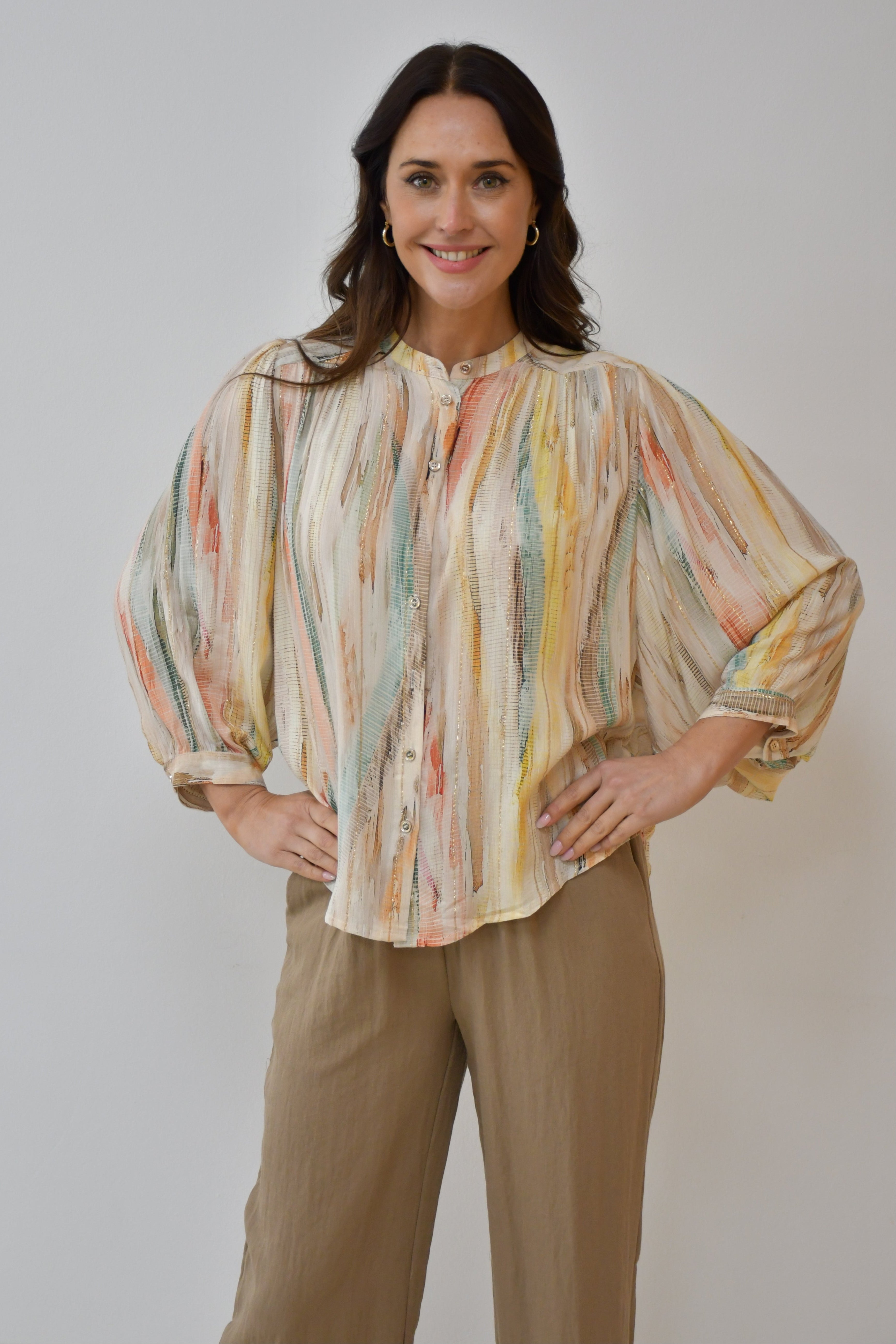 Multicolour Stripe Button Blouse